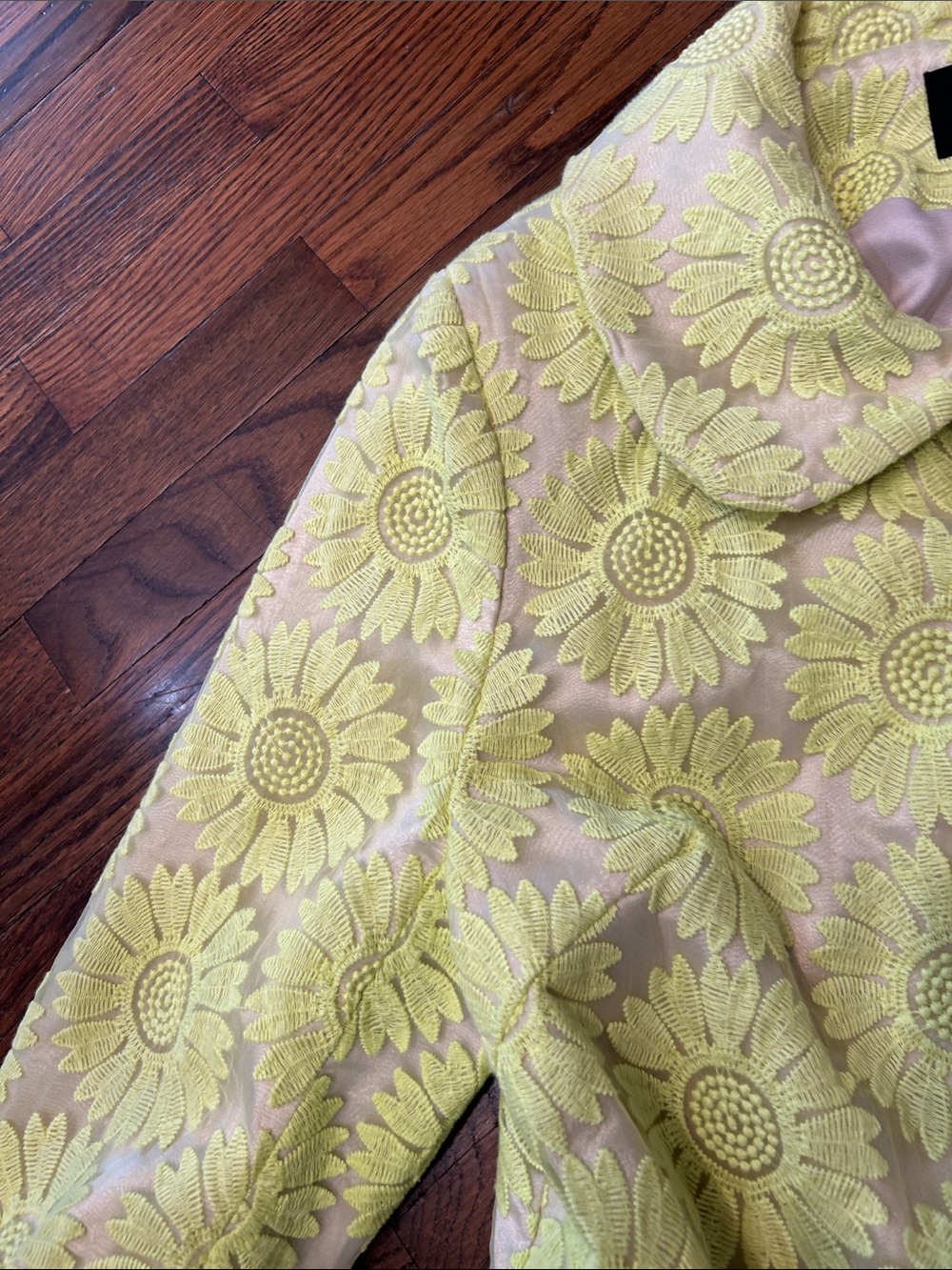 Luii Neon Yellow Floral Brocade Pea Coat - Picture 8 of 16